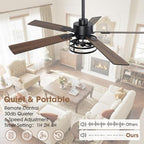 52" farmhouse ceiling fan with light, 6-speed dc, close-up detail