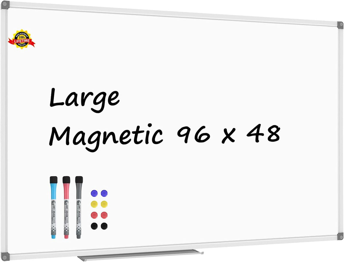 Lockways Dry Erase Board 96 x 48 Inch, Large Magnetic 4 x 8 White Board Wall