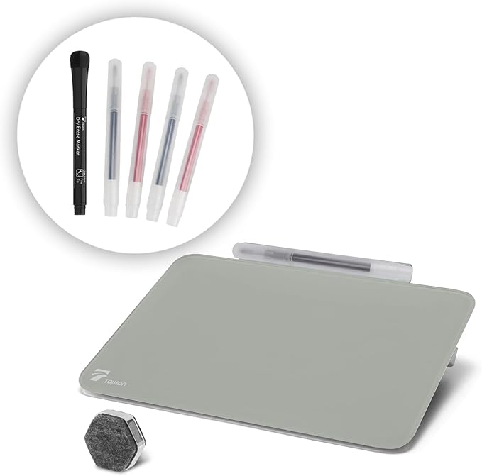 TOWON Small Glass Dry Erase Board, Desk White Board by TOWON