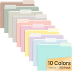 SUNEE File Folders, 100 Pack Manilla Folders 8.5 x 11, 10 Colors Folder Office by SUNEE