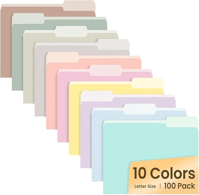 SUNEE File Folders, 100 Pack Manilla Folders 8.5 x 11, 10 Colors Folder Office by SUNEE