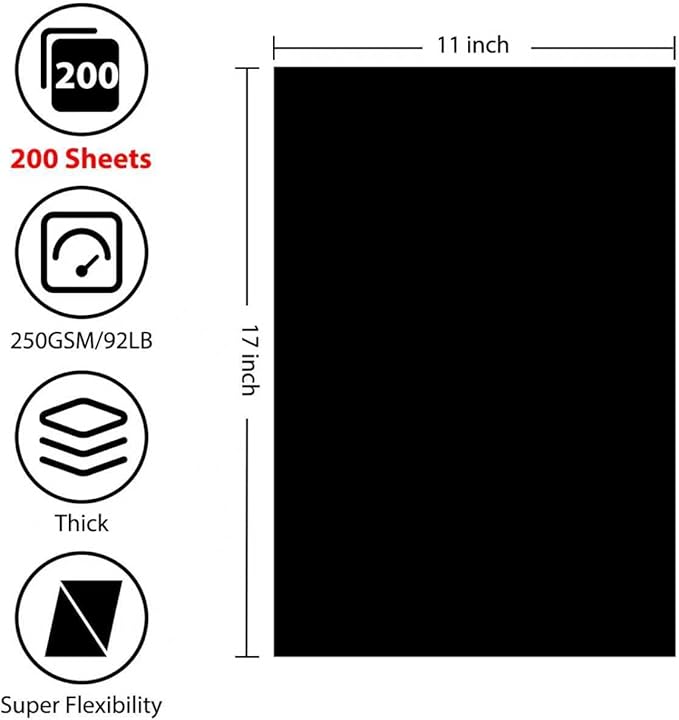 200 Sheets Black Cardstock 11” x 17”, 92lb/250gsm Card Stock, Thick Card Stock - Image 2