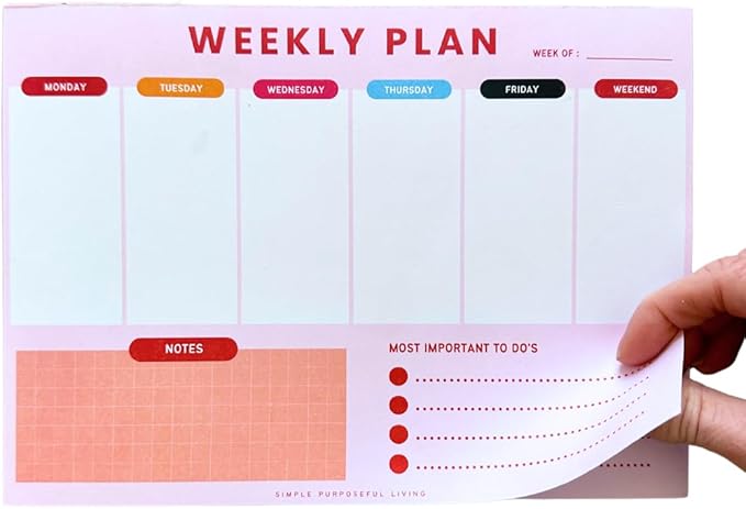 Weekly Planner Notepad – Tear-Off Weekly to do List Notepad, Weekl y Desk by Simple+Purposeful+Living