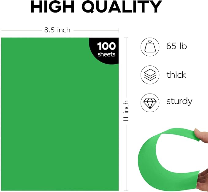 100 Sheets Green Cardstock 8.5 x 11, Goefun 65lb Green Construction Paper 8.5 x - Image 2