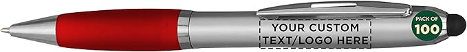 DISCOUNT PROMOS Custom Stylus Ballpoint Pens Set of 100, Personalized Bulk Pack by DISCOUNTPROMOS