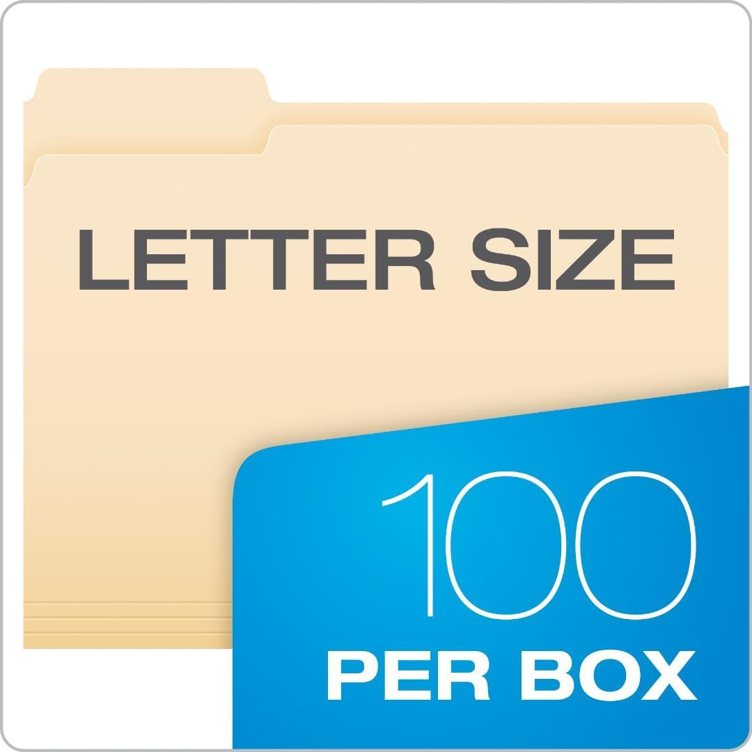 Pendaflex File Folders,Durable Manila Folders,Letter Size (8.5" x 11"),3 Top Tabs for Easy Labeling,Everyday Filing Essential for Offices,Classrooms&Home Document Organization,100 Count (Pack of 2)