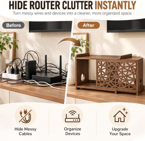 Upgrade Pine Wooden Router Box Hider, Large Capacity Projector Shelf Wall Mou...