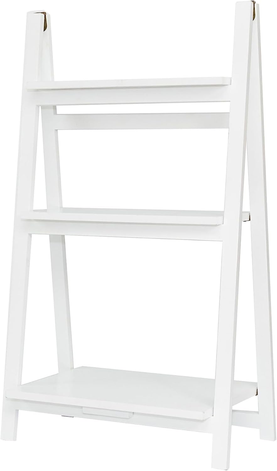 PJ Wood 3-Tier Foldable Bookshelf, A-Frame, White