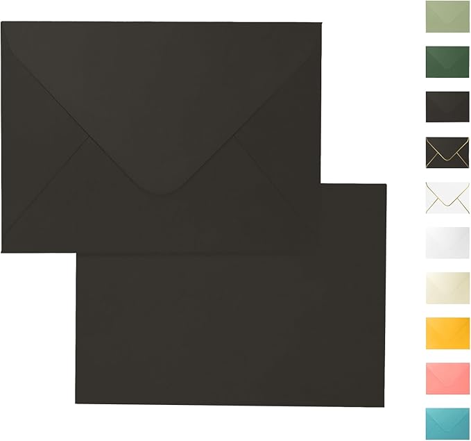 A7 Black Envelopes 100 Pack, Goefun V Flap Invitation Envelopes by Goefun