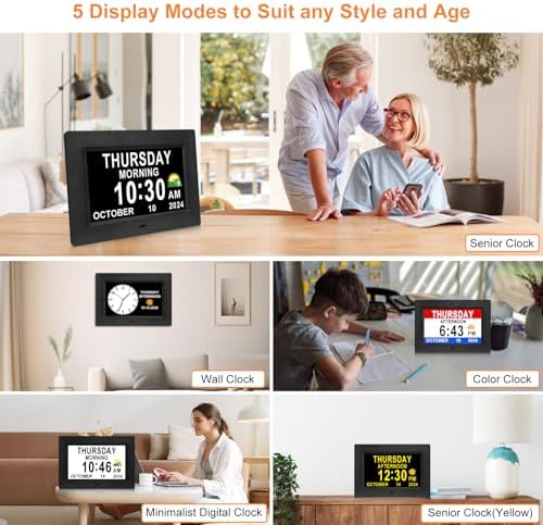 ssini digital calendar dementia alarm clock with day, side view