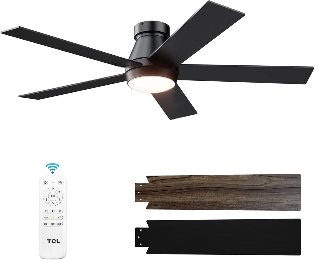 tcl 52" black flush mount ceiling fan with, main product view