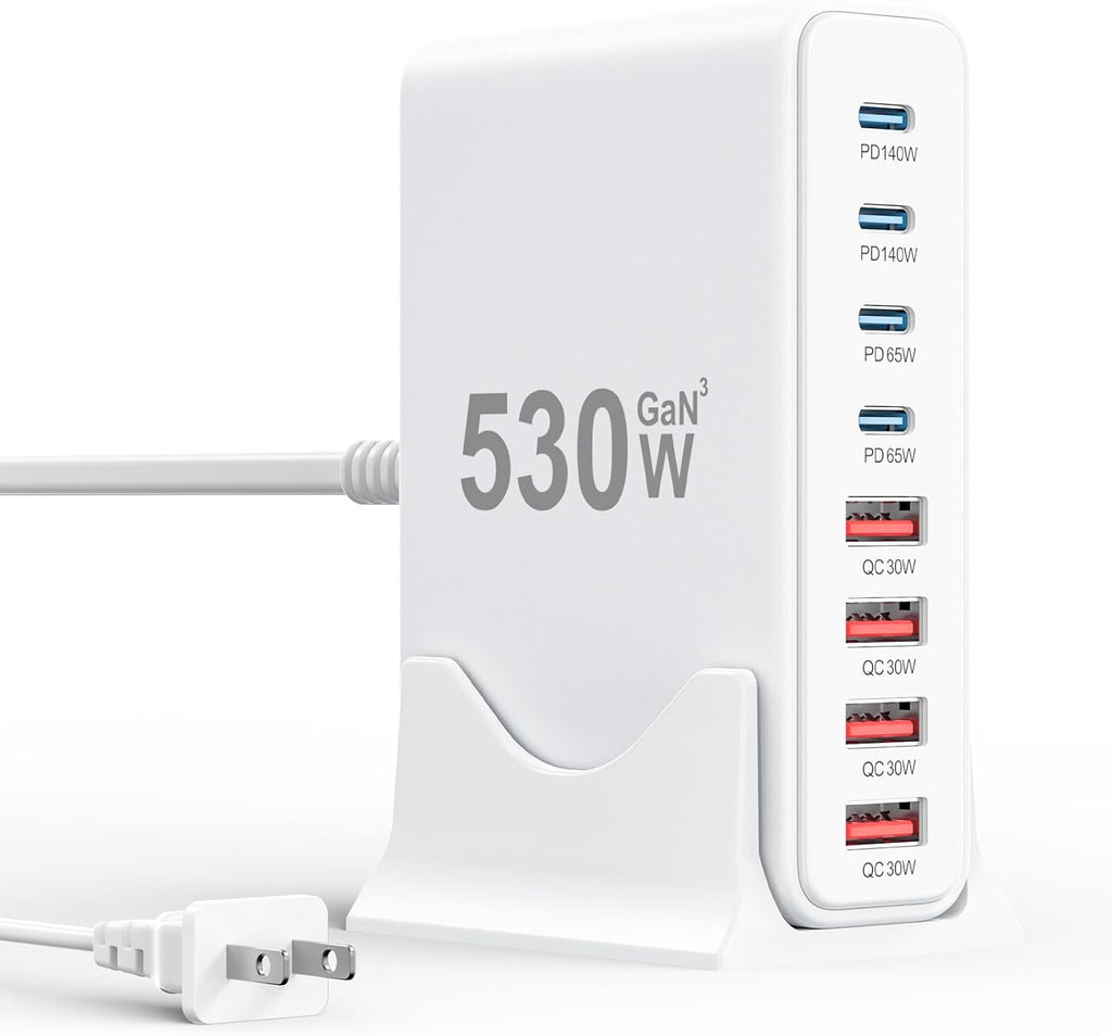 530W USB C Charger Block, 8-Port USB C Charging Station GaN IV Travel