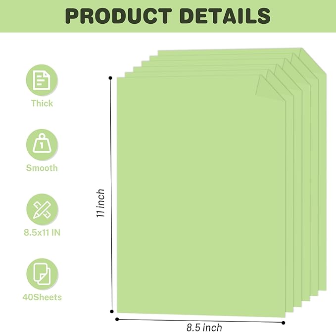 Cardstock 8.5 X 11, 40 Sheets Light Green Card Stock, 75lb/ 200gsm Pale Green - Image 2