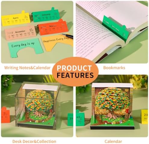3D Time Piece Calendar, 2027 Desk Calendar With LED Light, 3d Tree Memo Pad Creative Desk Calendar, Christmas Gift for Colleague Friend, Desktop Decoration (Osmanthus Tree)