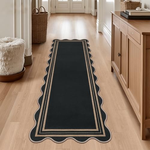 scalloped 2x6 kitchen runner rug, washable rugs for on a desk or shelf
