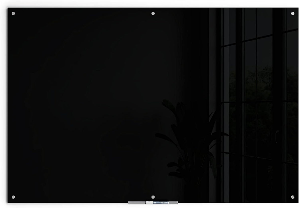U Brands Black Glass Dry Erase Board, Wall Mounted White Board, 72" x 48...