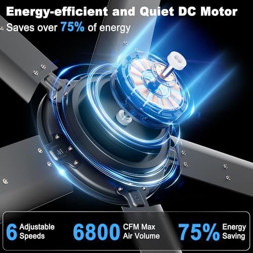 ohniyou 60'' industrial ceiling fan no light for, front angle view