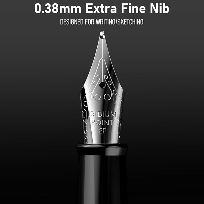 Nicpro Fountain Pen Set with Box, Classic Black Fancy Pen with Converter - Image 2