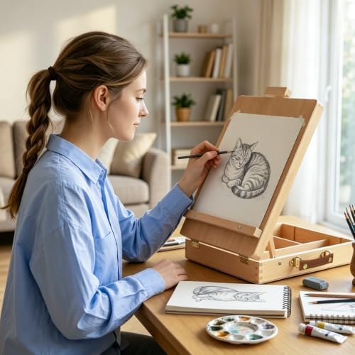 tabletop easel for painting, adjustable beechwood sketchbox, portable, view 9
