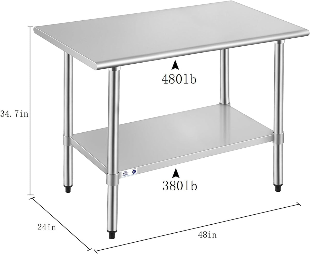 ROCKPOINT Stainless Steel Table for Prep & Work 24x48 Inches, NSF Metal C...
