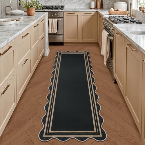 scalloped 2x6 kitchen runner rug, washable rugs for, close-up detail