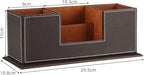 KINGFOM™ Double Holder Wood Leather Multi-Function Desk Stationery Organizer - Image 3