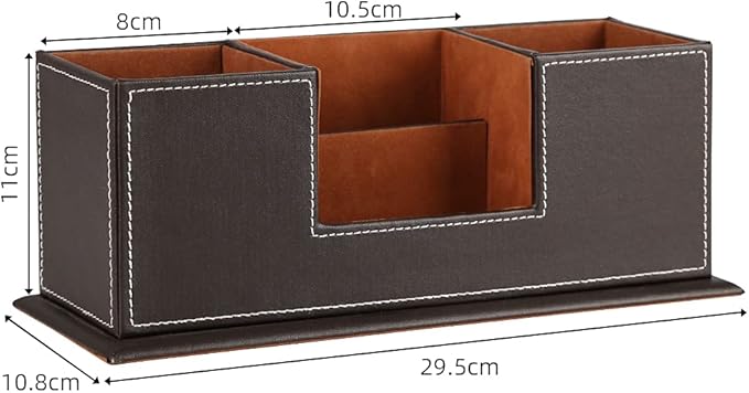 KINGFOM™ Double Holder Wood Leather Multi-Function Desk Stationery Organizer - Image 3