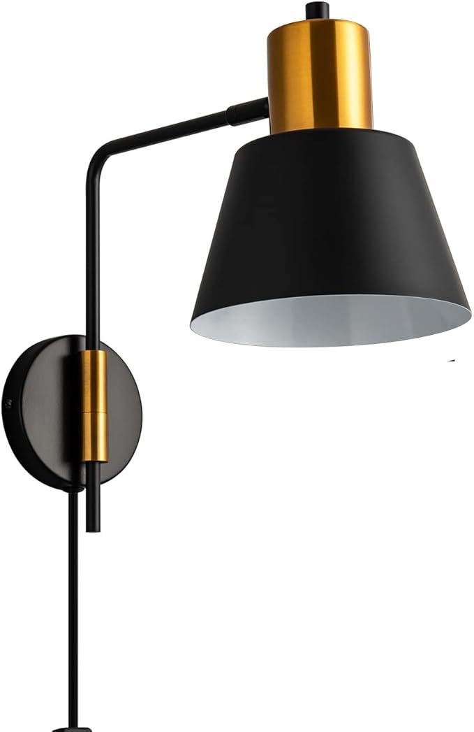 Ahaloye Modern Swing Arm Wall Sconce Plug in Set of 2, Rotatable Black Wall - Image 8