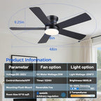 ayaoty ceiling fans with lights - 48" black, side view