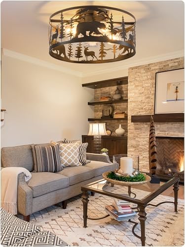 farmhouse caged ceiling fan with light,rustic fandelier flush, close-up detail