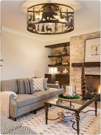 farmhouse caged ceiling fan with light,rustic fandelier flush, close-up detail