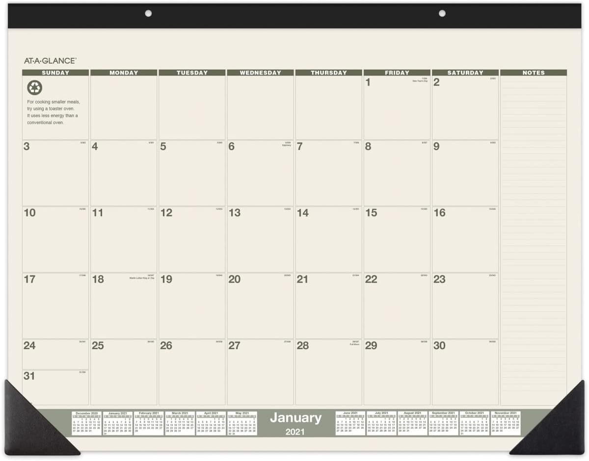 2021 Desk Calendar by AT-A-GLANCE, Monthly Desk Pad, 22", Standard, Recy...