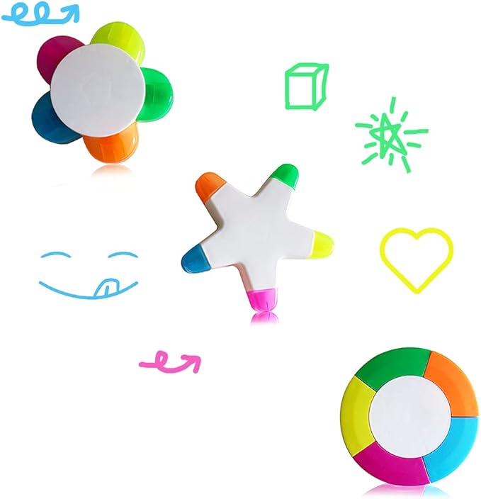 SunAngel 3 Pack Fluorescent Highlighter Pens Petals, Star Flower & Round Shape - Image 6