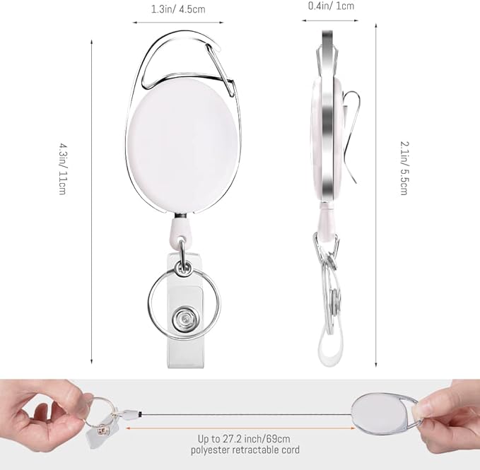 Retractable Badge Holder with Carabiner Reel Clip and Key Ring - Image 2