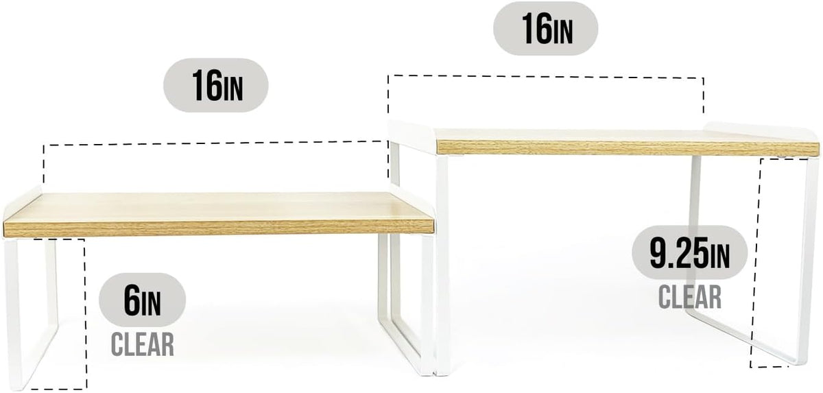 Mitus Stacking Wood Shelf Organizer, Counter Cabinet Storage Rack, Set of 2
