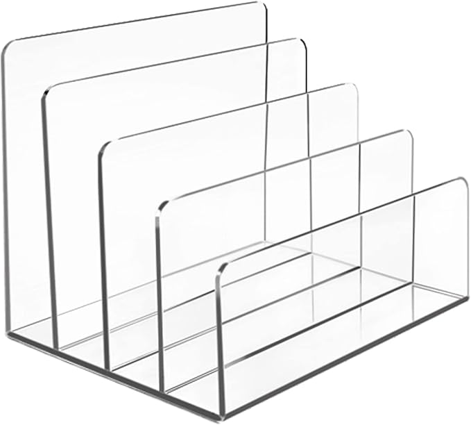Halyuhn Acrylic File Organizer, 4Sections Clear Desk Organizer by Halyuhn