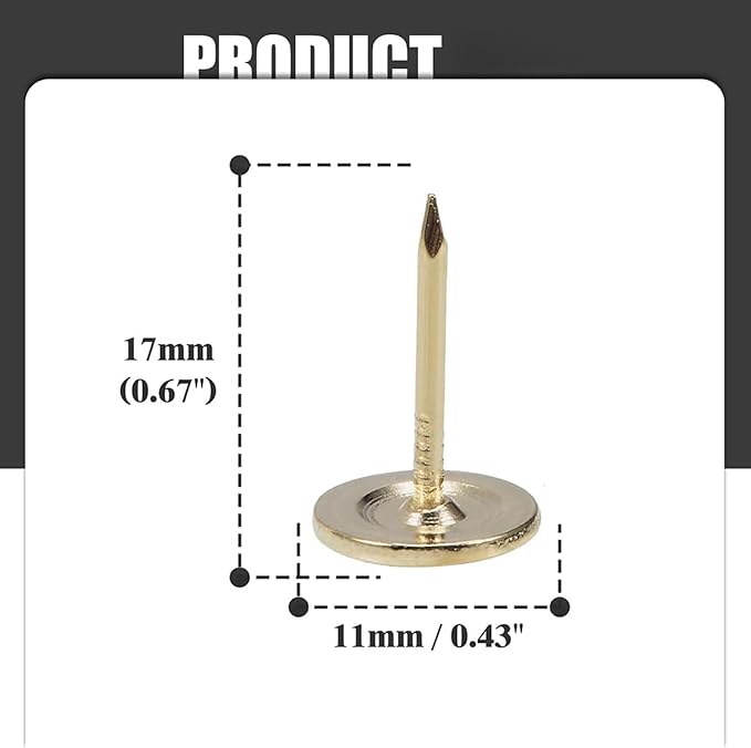 Gold Heavy Duty Thumb Tacks, Extra Long Push Pins - Image 2