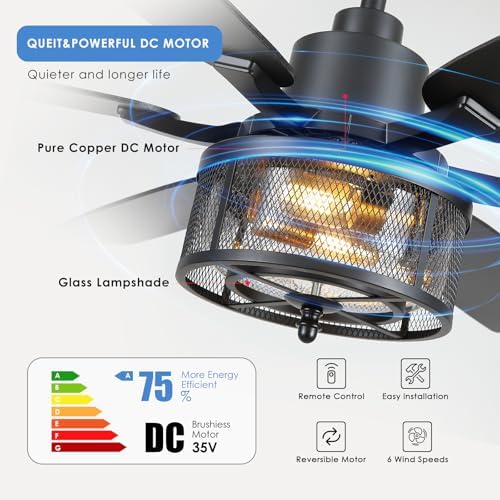 hounberi 52 inch farmhouse ceiling fan with light, side view