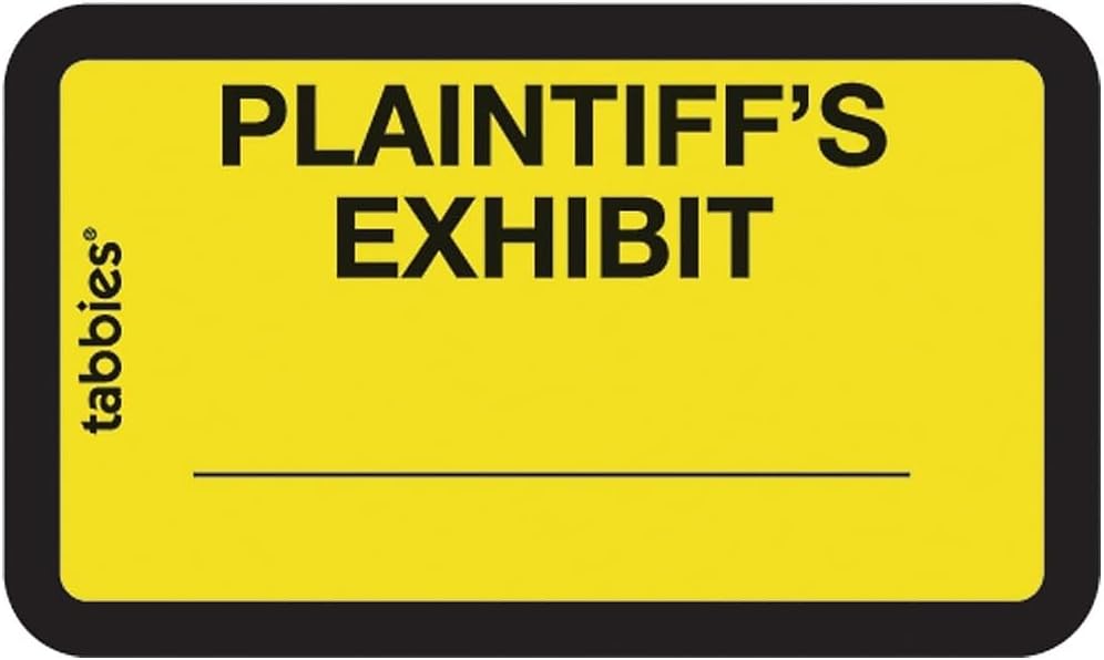 Tabbies Plaintiff's Exhibit Labels, 252 Count, Yellow Legal Exhibit Stickers 1-5/8 x 1 Inch, Self-Adhesive Writable Labels for Law Office, Court Documents & Case Files