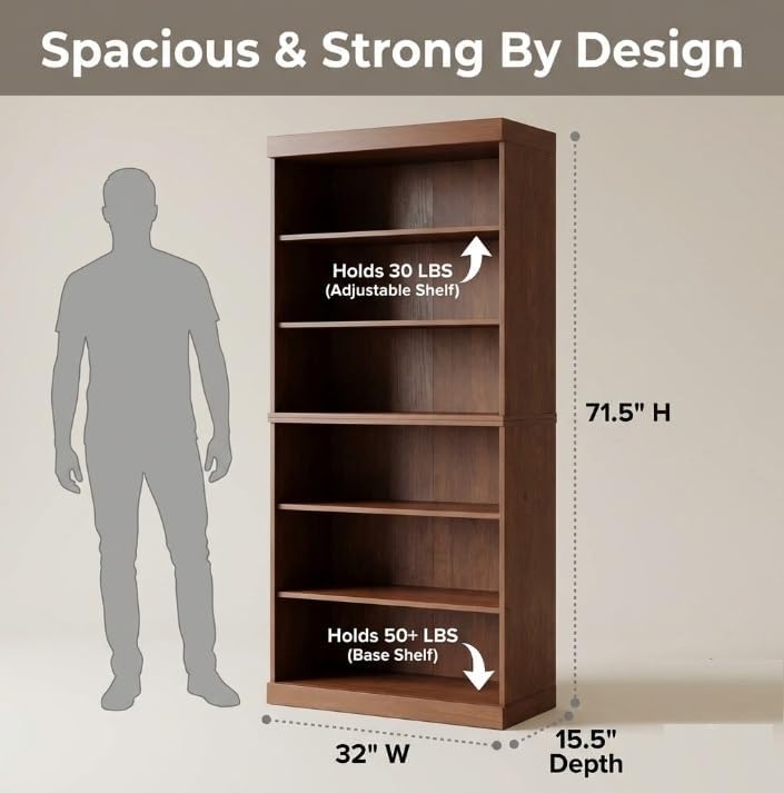Palace Imports Solid Wood Bookcase – Stackable Modular 6-Tier Bookshelf - 71....