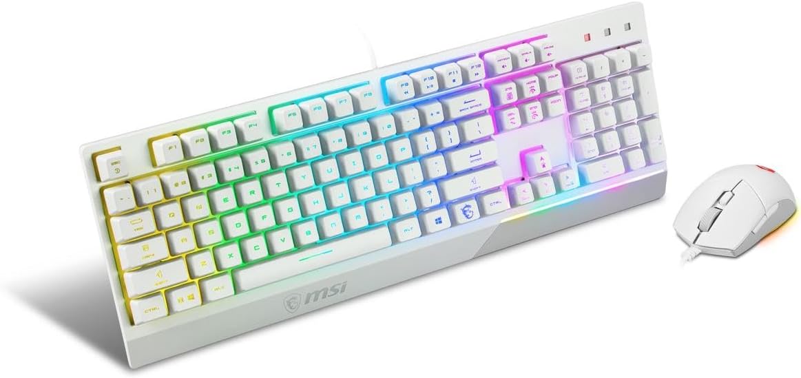 MSI Vigor GK30 Combo White, 6-Zone RGB GK30 Gaming Keyboard & GM11 Gaming...