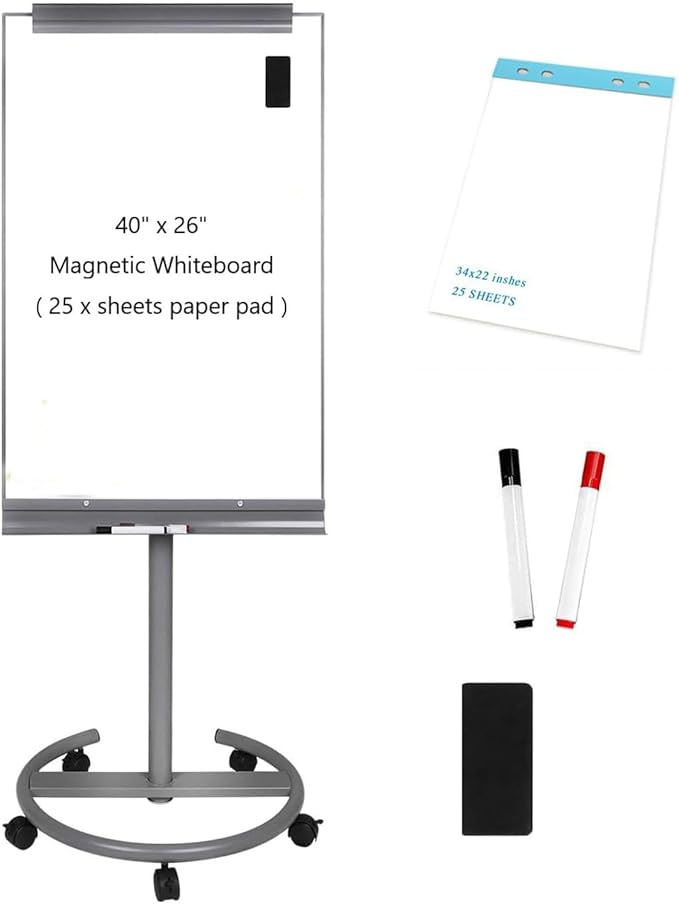 BIBOC Mobile Dry Erase Board – 40x26 inches Magnetic Portable Whiteboard Stand by BIBOCOFFIC