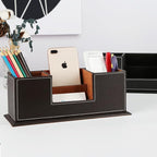 KINGFOM™ Double Holder Wood Leather Multi-Function Desk Stationery Organizer - Image 7