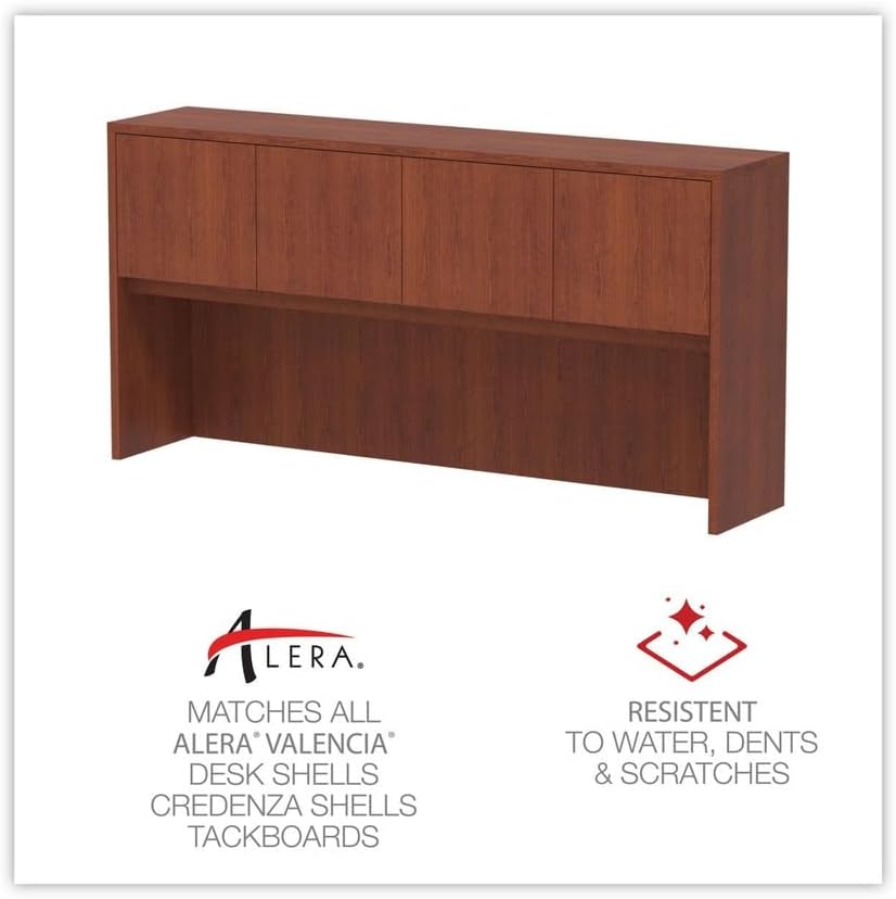 Alera alera Valencia Series Hutch with Doors, 4 compartments, 70.63w x 15d x 35.38h, Medium Cherry