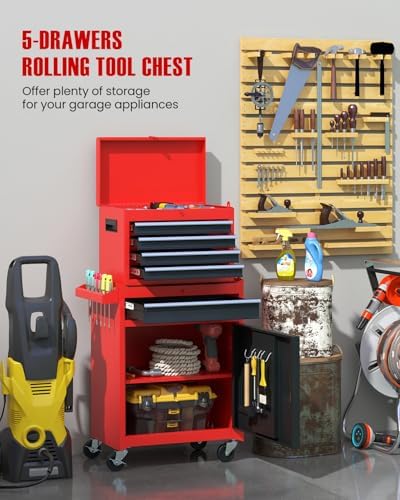 dreamade 5-drawer tool chest combo, rolling tool cabinet, side view