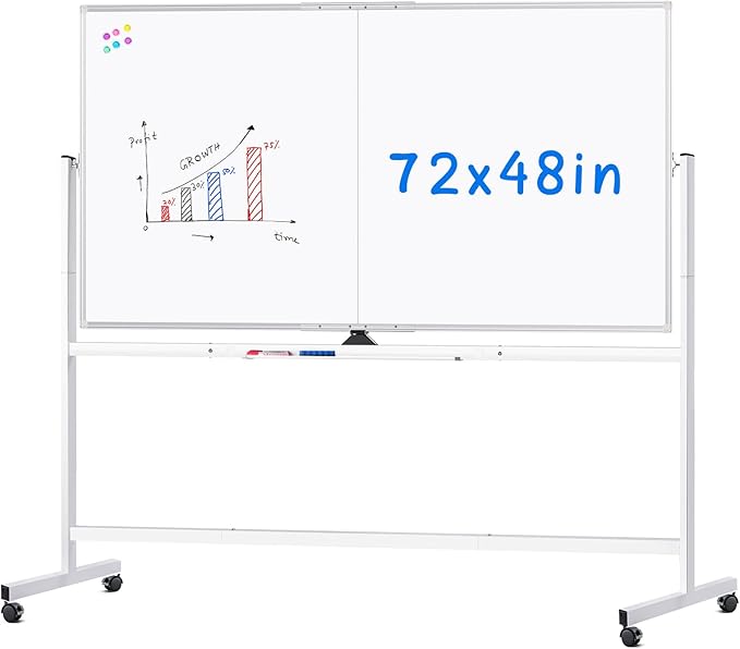 maxtek Rolling Whiteboard, 72x48 Large Double-Sided White Board Dry Erase on by Maxtek