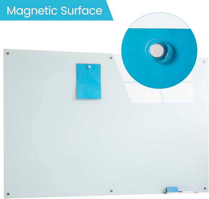 Glass Magnetic Dry Erase Board 72"x48" Frameless Wall Mounted Glass White Board - Image 2
