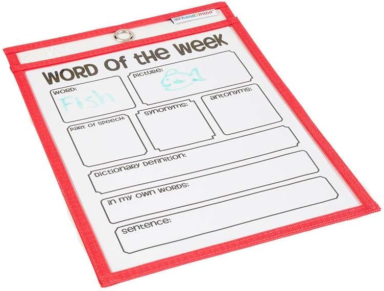 hand2mind Reusable Clear-Vu Dry Erase Pockets for Students, Dry Erase Office Supplies, Teacher Supplies for Classroom, School Supplies, Classroom Supplies (Pack of 5)