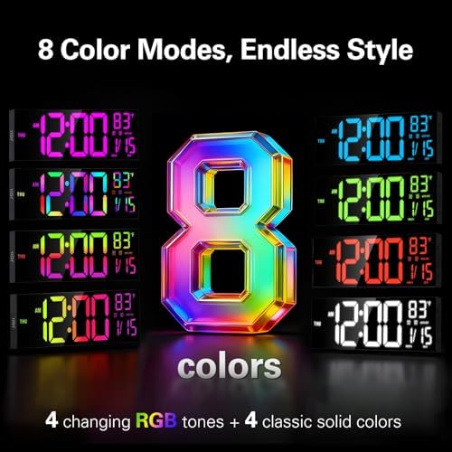 jall 16" large digital wall clock with rgb, close-up detail