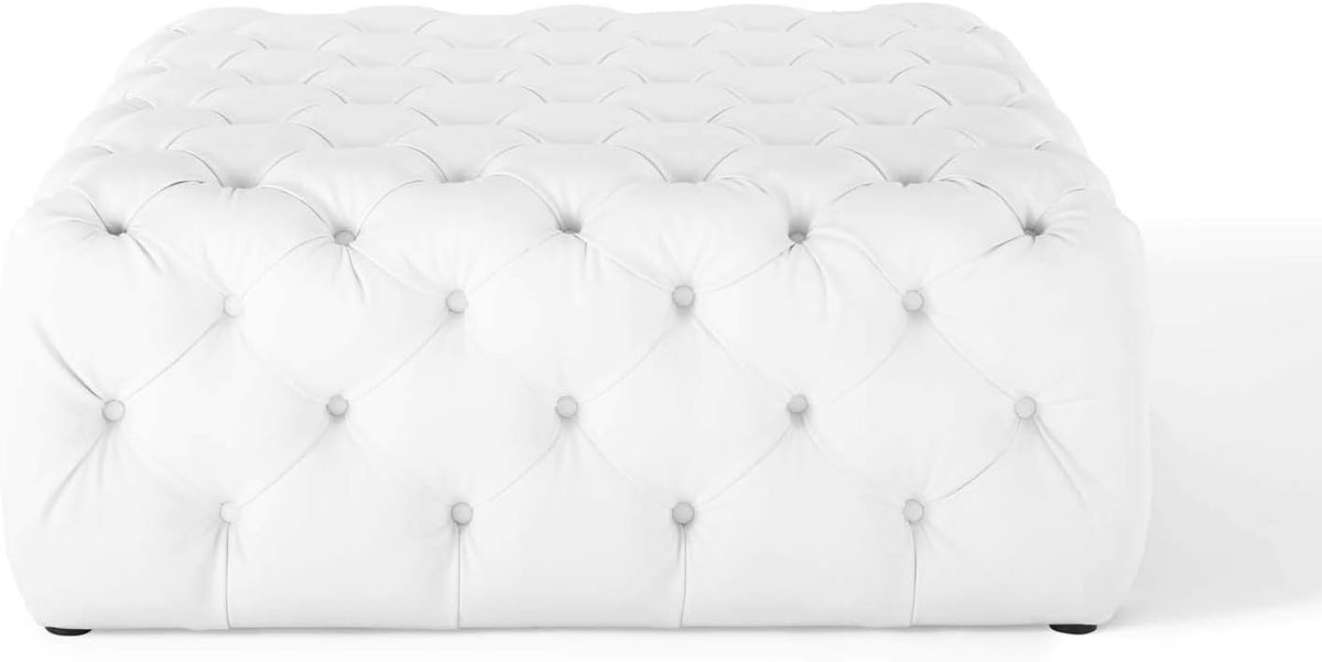 Modway EEI-3773-WHI Anthem Tufted Button Large Square Faux Leather Ottoman, W...